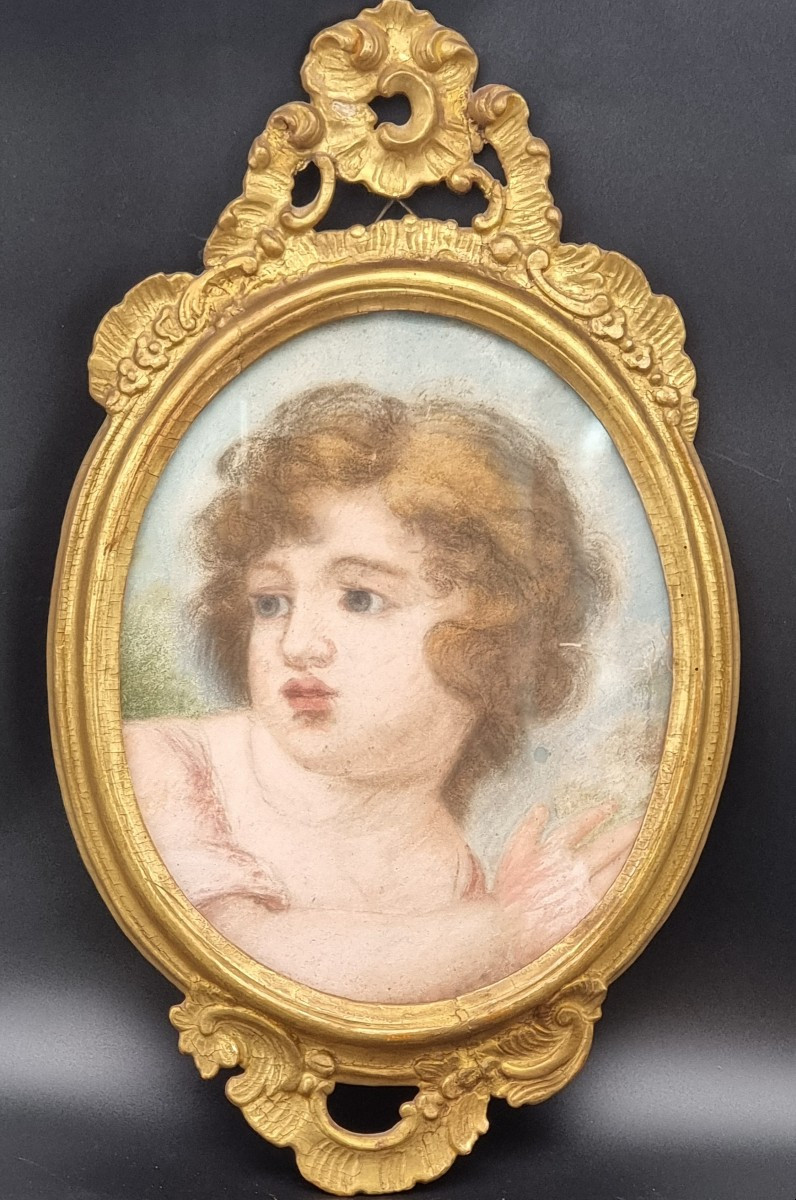 Putto a pastello in cornice veneta del Settecento