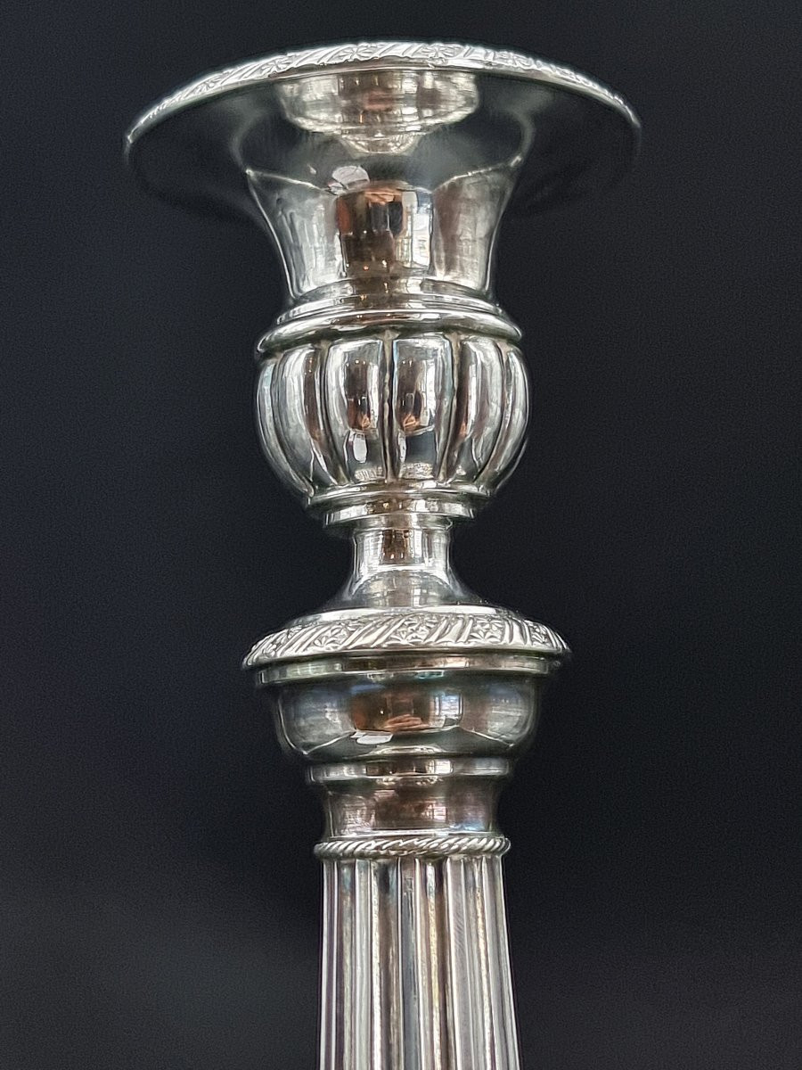 Coppia di candelieri in argento, stile neoclassico – inizi XX secolo-photo-6