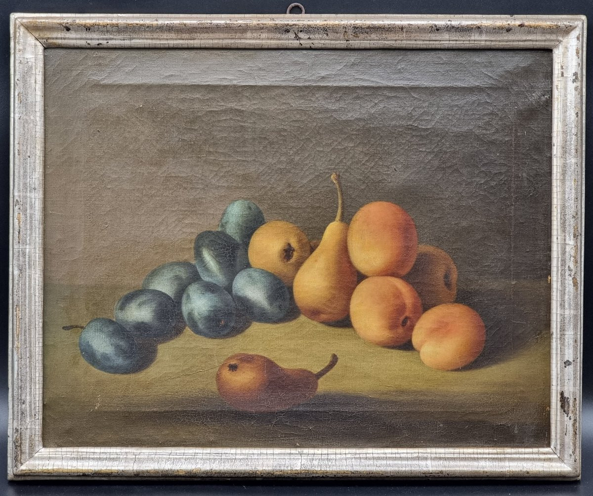 Coppia di nature morte con frutta in cornici argentate, fine Settecento – inizi Ottocento-photo-2