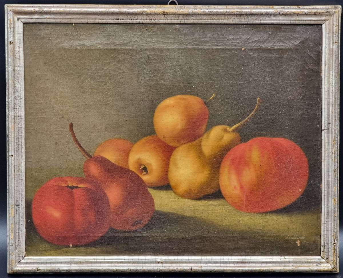 Coppia di nature morte con frutta in cornici argentate, fine Settecento – inizi Ottocento