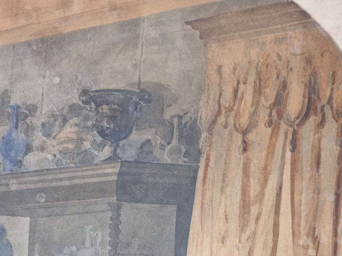 Acquerello su carta, firmato Giovanni Servi – Scena d’interni con Papa in atto di investitura  -photo-4