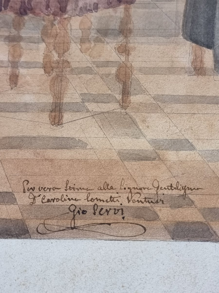 Acquerello su carta, firmato Giovanni Servi – Scena d’interni con Papa in atto di investitura  -photo-5