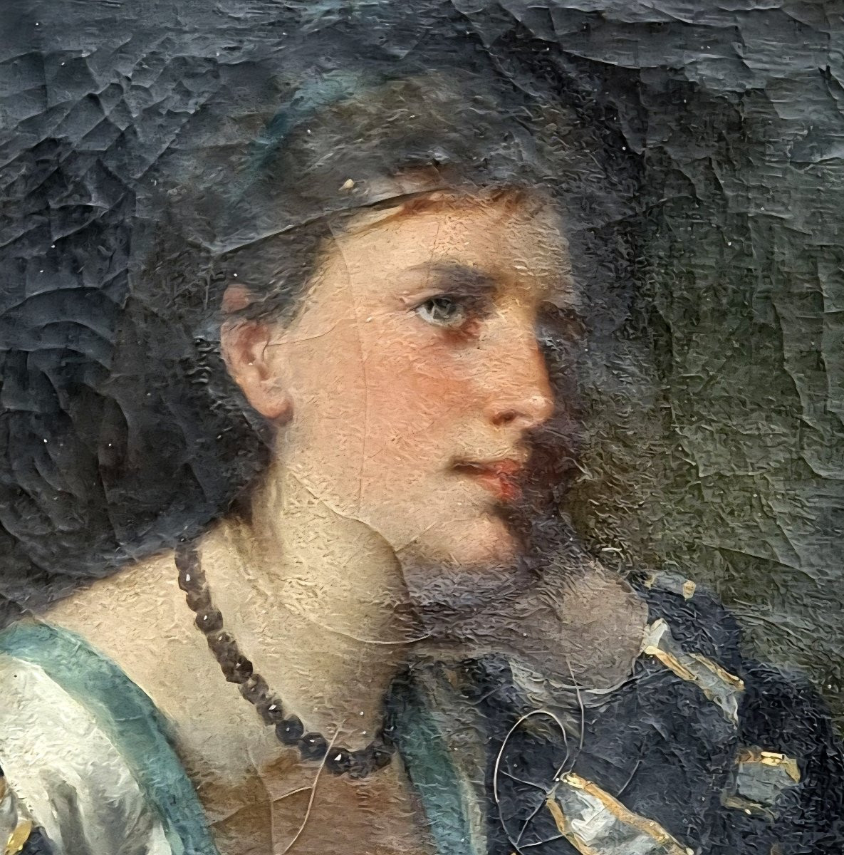Antonio Zona – Ritratto di giovane donna con cornice scolpita in cirmolo dorato, fine XIX secol-photo-2