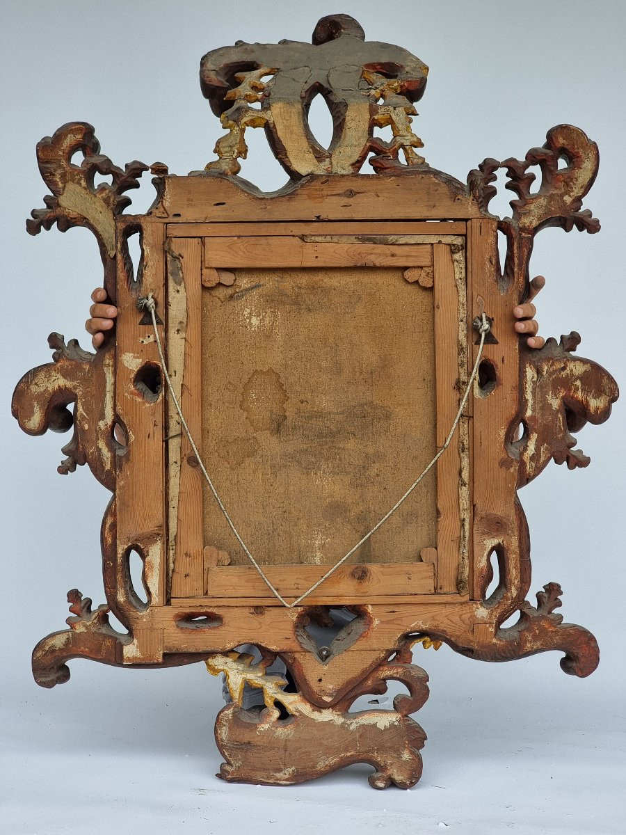 Antonio Zona – Ritratto di giovane donna con cornice scolpita in cirmolo dorato, fine XIX secol-photo-4