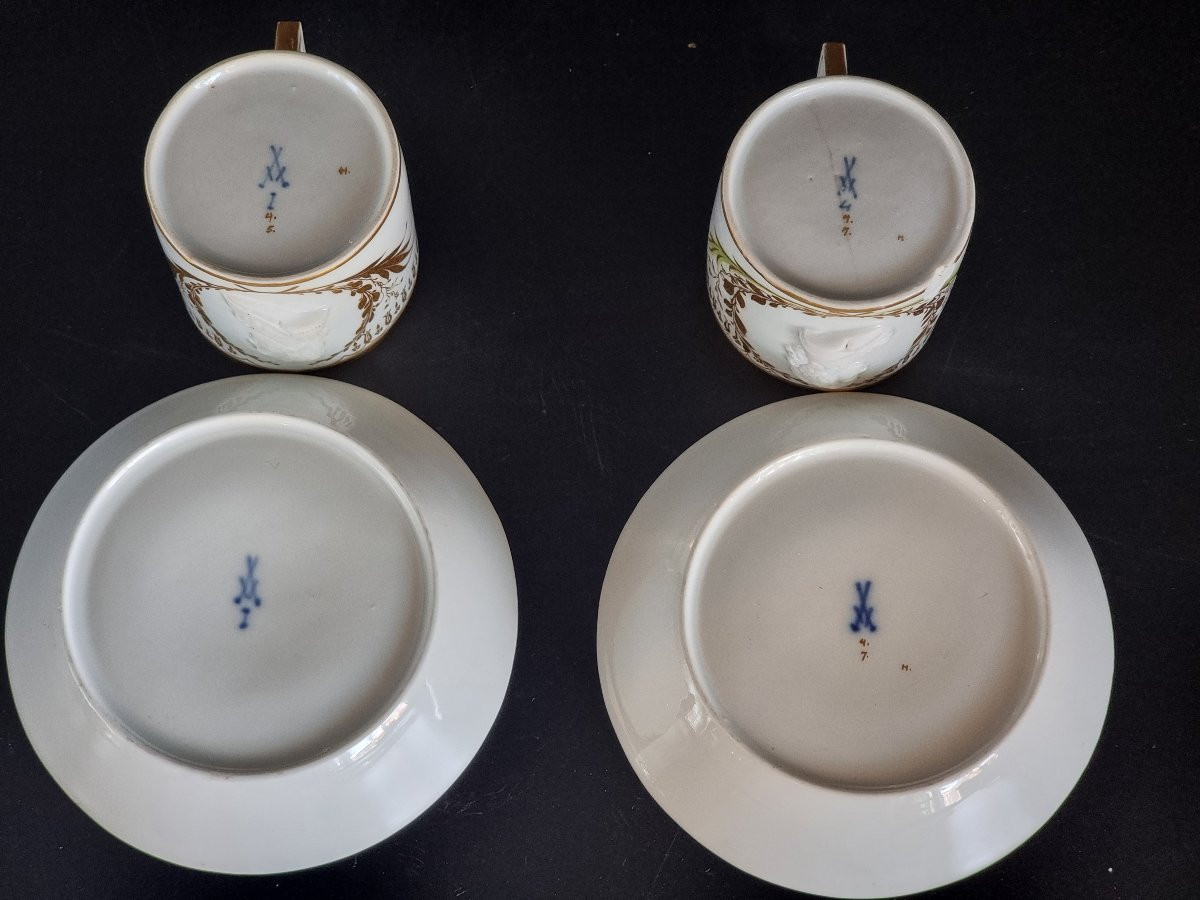 Coppia di tazzine in porcellana Meissen con piattini, fine XIX – inizio XX secolo-photo-6