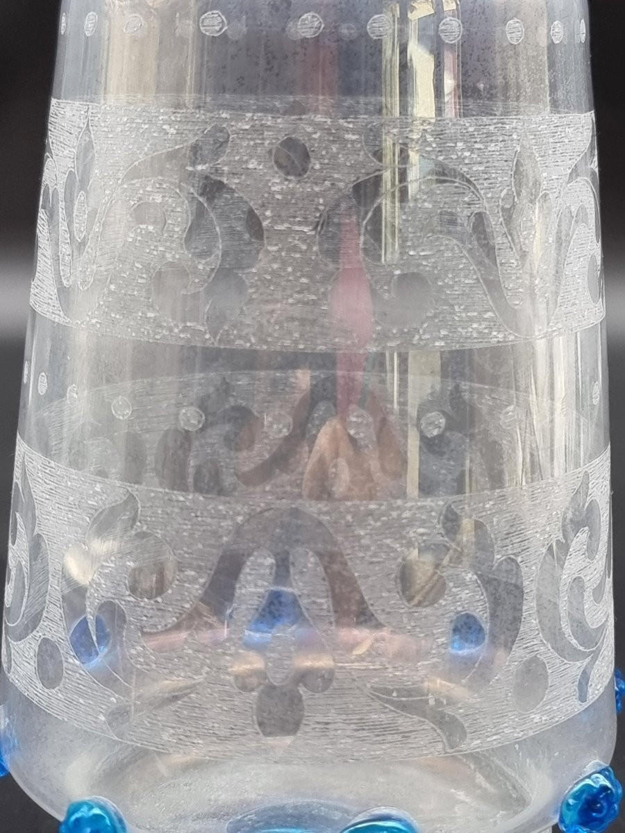 Vaso veneziano in vetro soffiato inciso e iridescente Murano, fine XIX – inizi XX sec.-photo-3