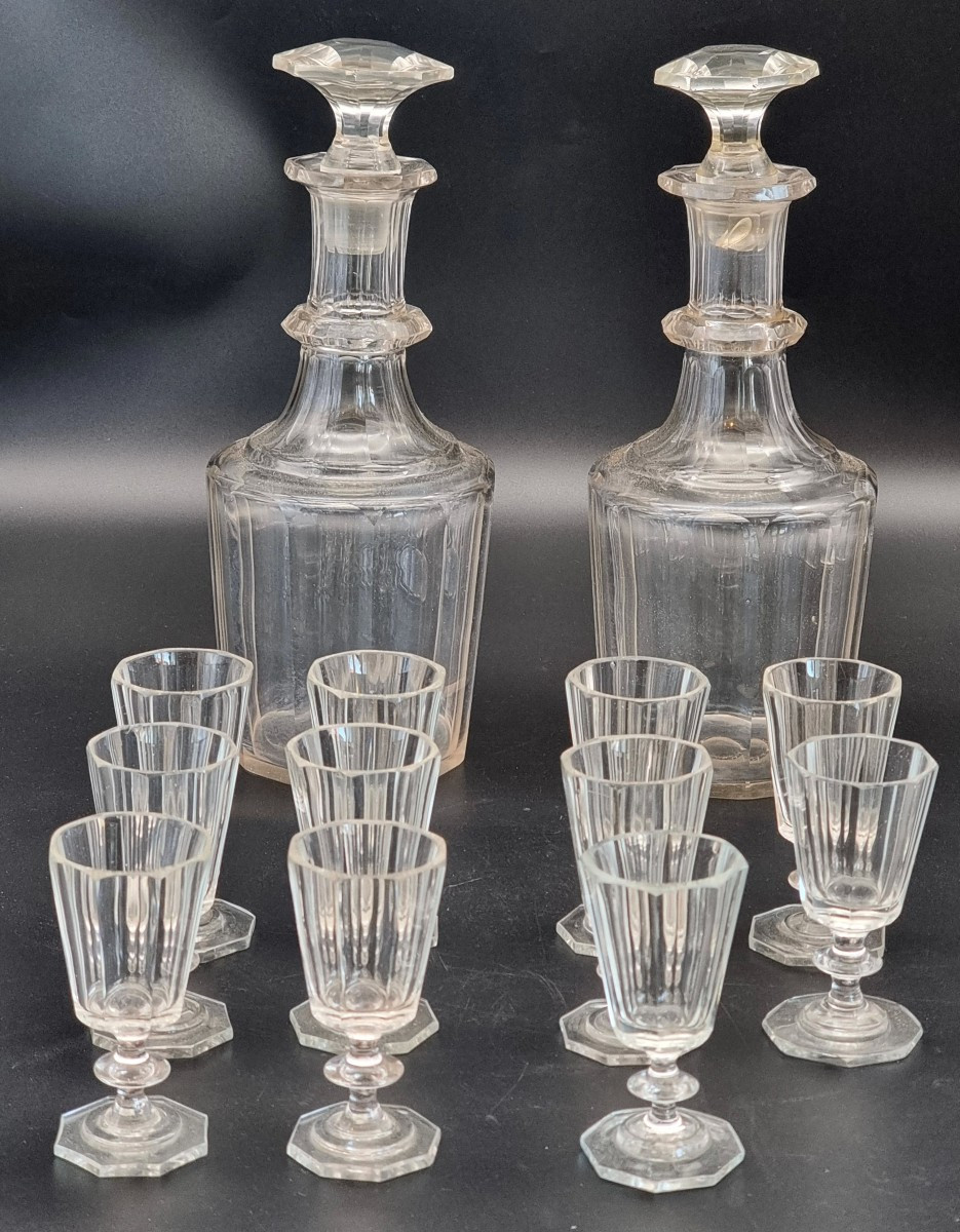 Servizio da liquore in cristallo molato, Boemia o area russo-boema, XIX secolo