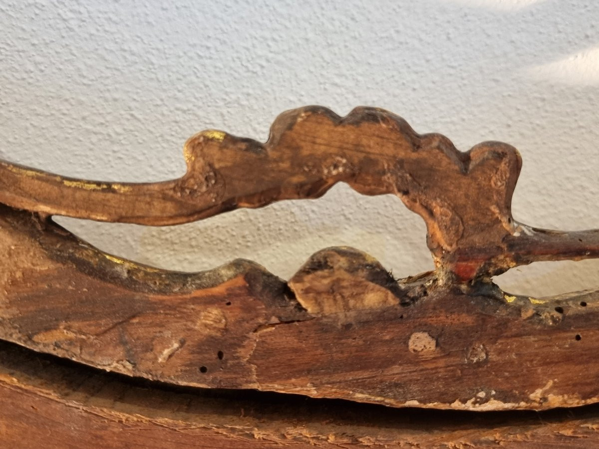 Specchiera veneziana da caminiera, XVIII secolo, intagliata e dorata a foglia d’oro-photo-5