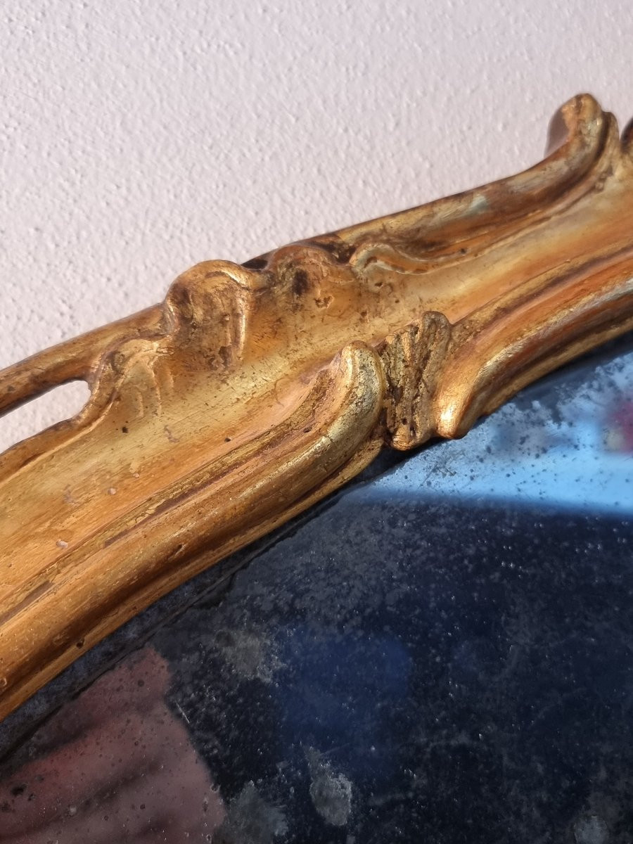 Specchiera veneziana da caminiera, XVIII secolo, intagliata e dorata a foglia d’oro-photo-8