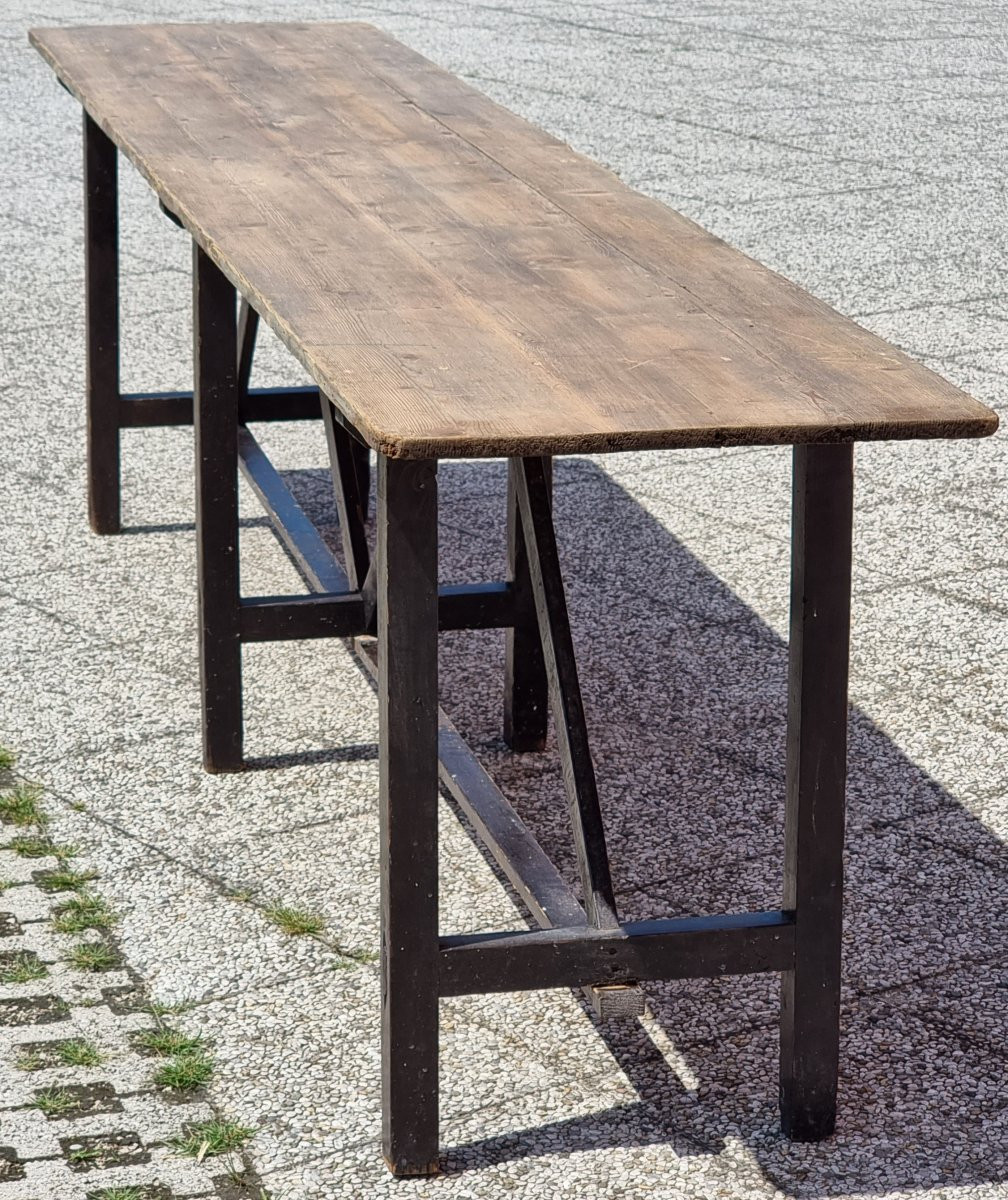 Tavolo rustico in abete, anni 70, 295 × 57 cm-photo-2