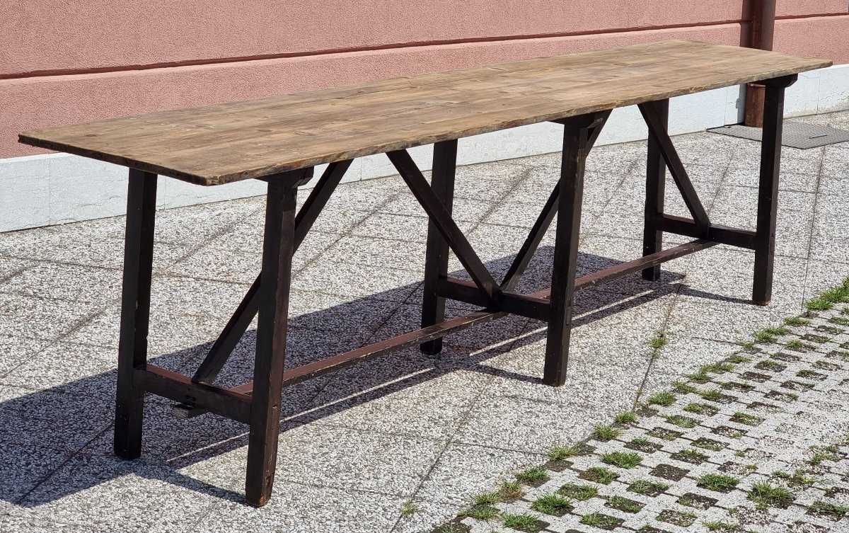 Tavolo rustico in abete, anni 70, 295 × 57 cm-photo-4