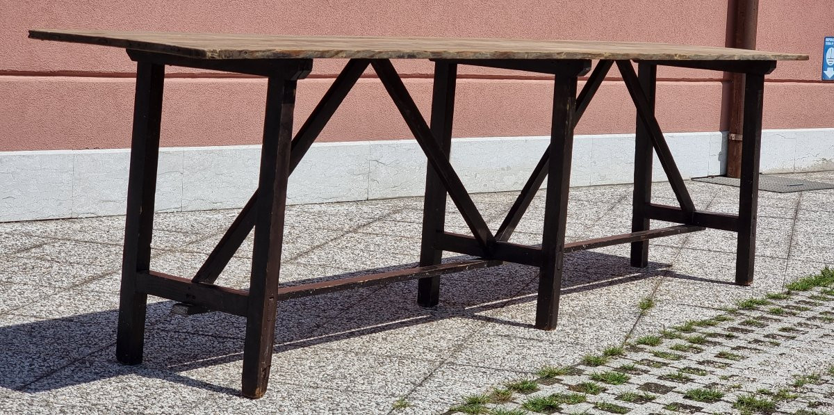 Tavolo rustico in abete, anni 70, 295 × 57 cm-photo-2