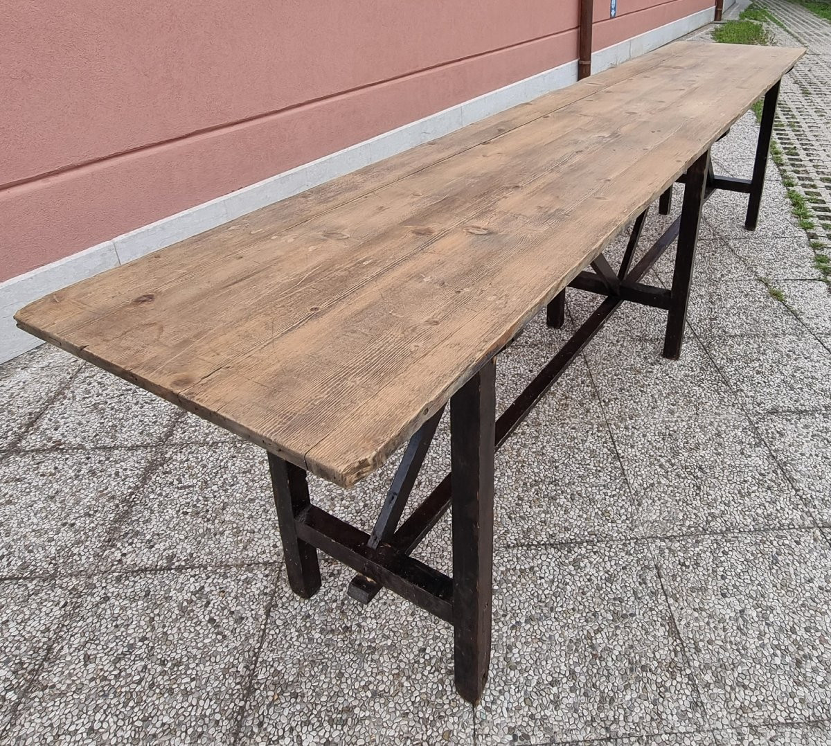 Tavolo rustico in abete, anni 70, 295 × 57 cm-photo-7