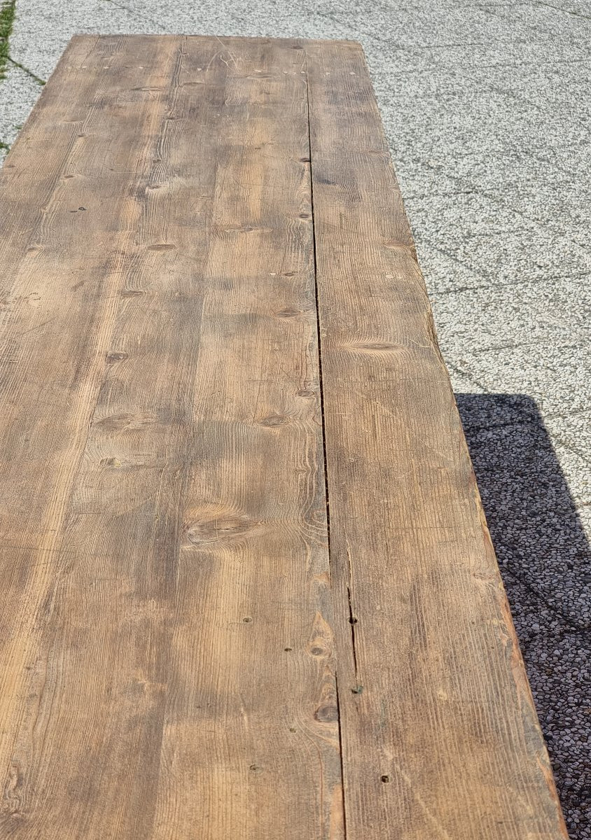 Tavolo rustico in abete, anni 70, 295 × 57 cm-photo-8
