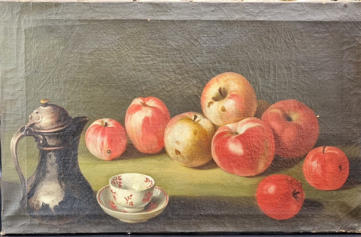 Coppia di nature morte con frutta, caffettiera e cioccolatiera – Nord Italia, fine XVIII - iniz