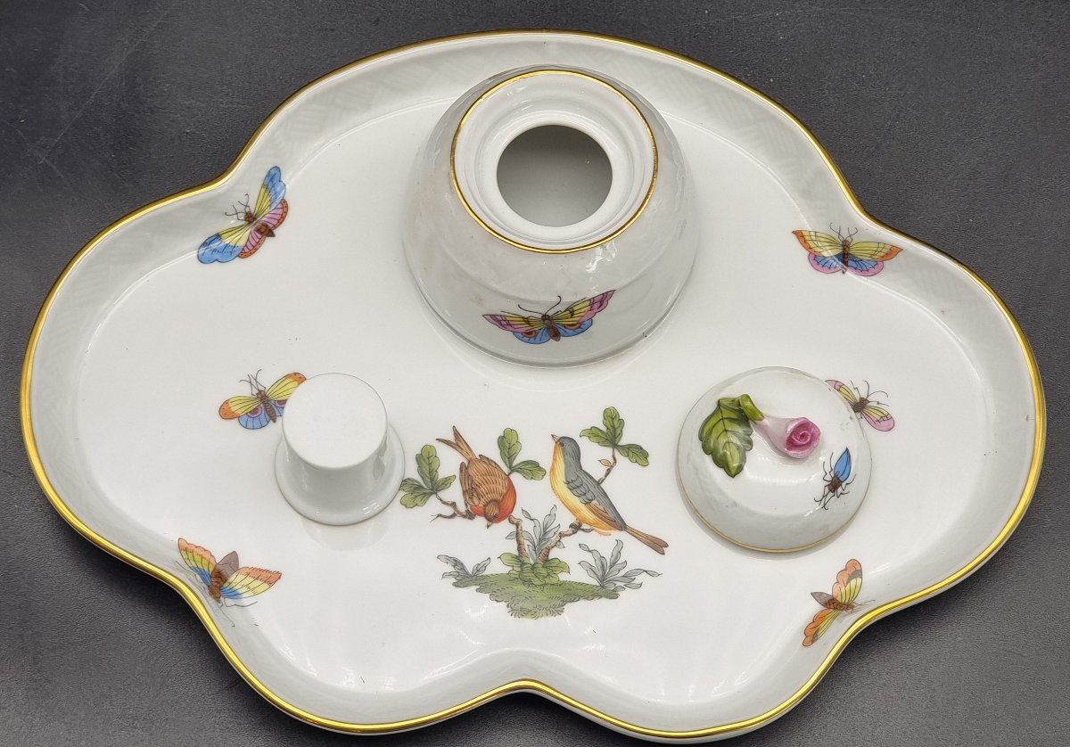 Calamaio in porcellana Herend, decoro “Rothschild Bird”, XX secolo-photo-4