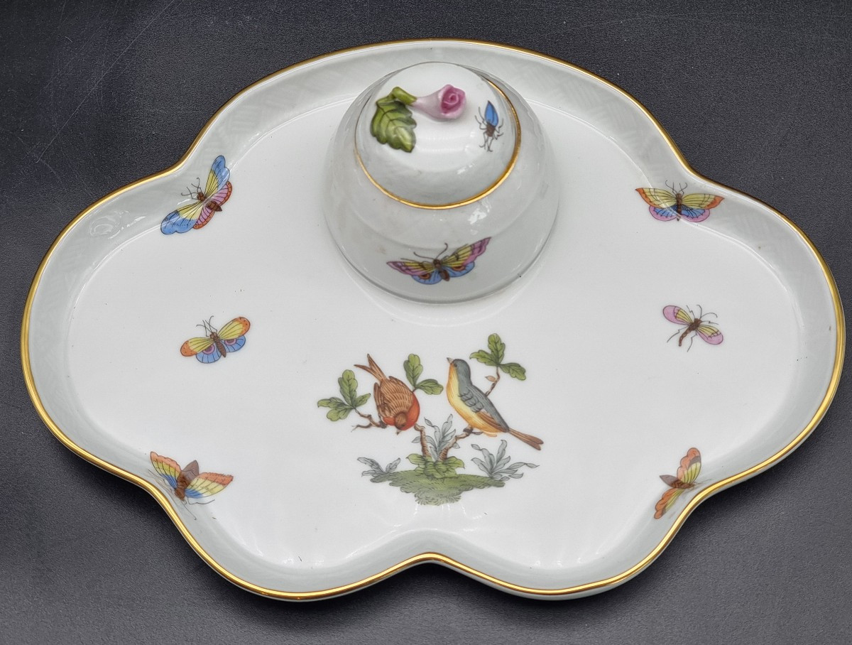 Calamaio in porcellana Herend, decoro “Rothschild Bird”, XX secolo