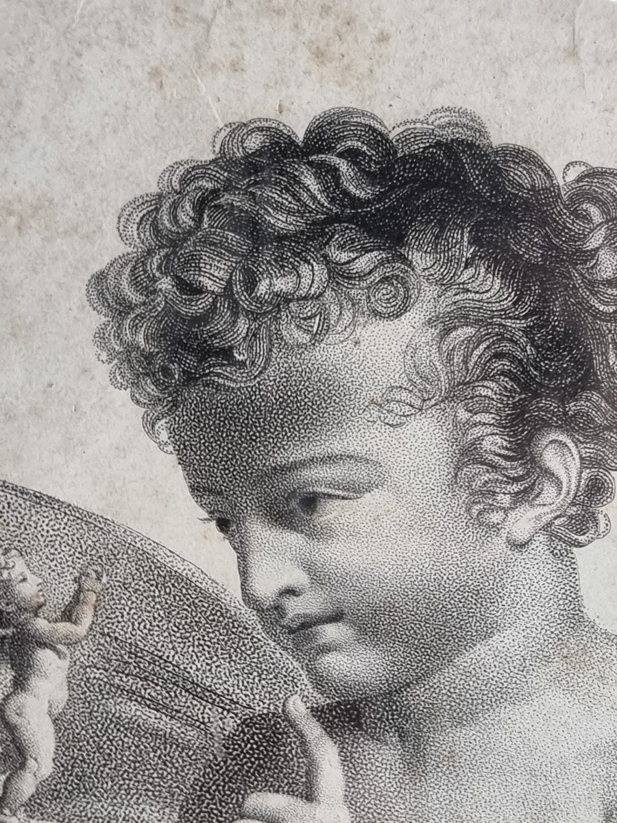 Serie di quattro stampe francesi, “Amorini alati” Incisore Castel, editore Jean-photo-8