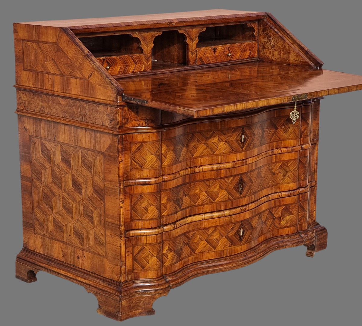 Ribalta veneta in noce lastronata e intarsiata, XVIII secolo