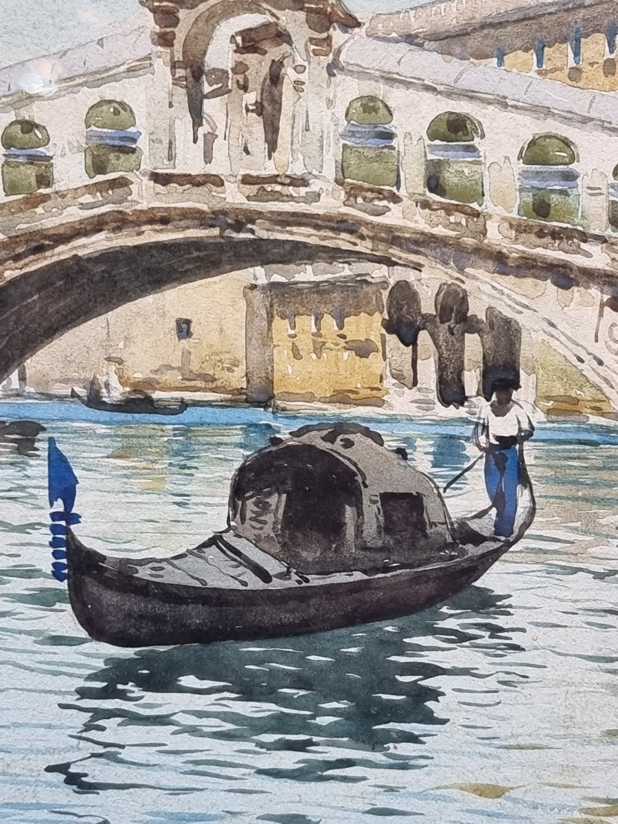 Acquerello veduta del Ponte di Rialto, Guido Peruzzi (XX secolo)-photo-2