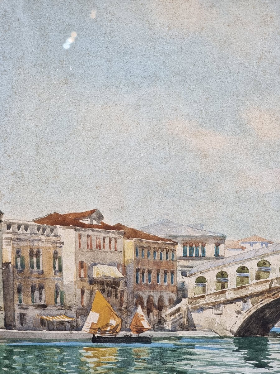 Acquerello veduta del Ponte di Rialto, Guido Peruzzi (XX secolo)-photo-3