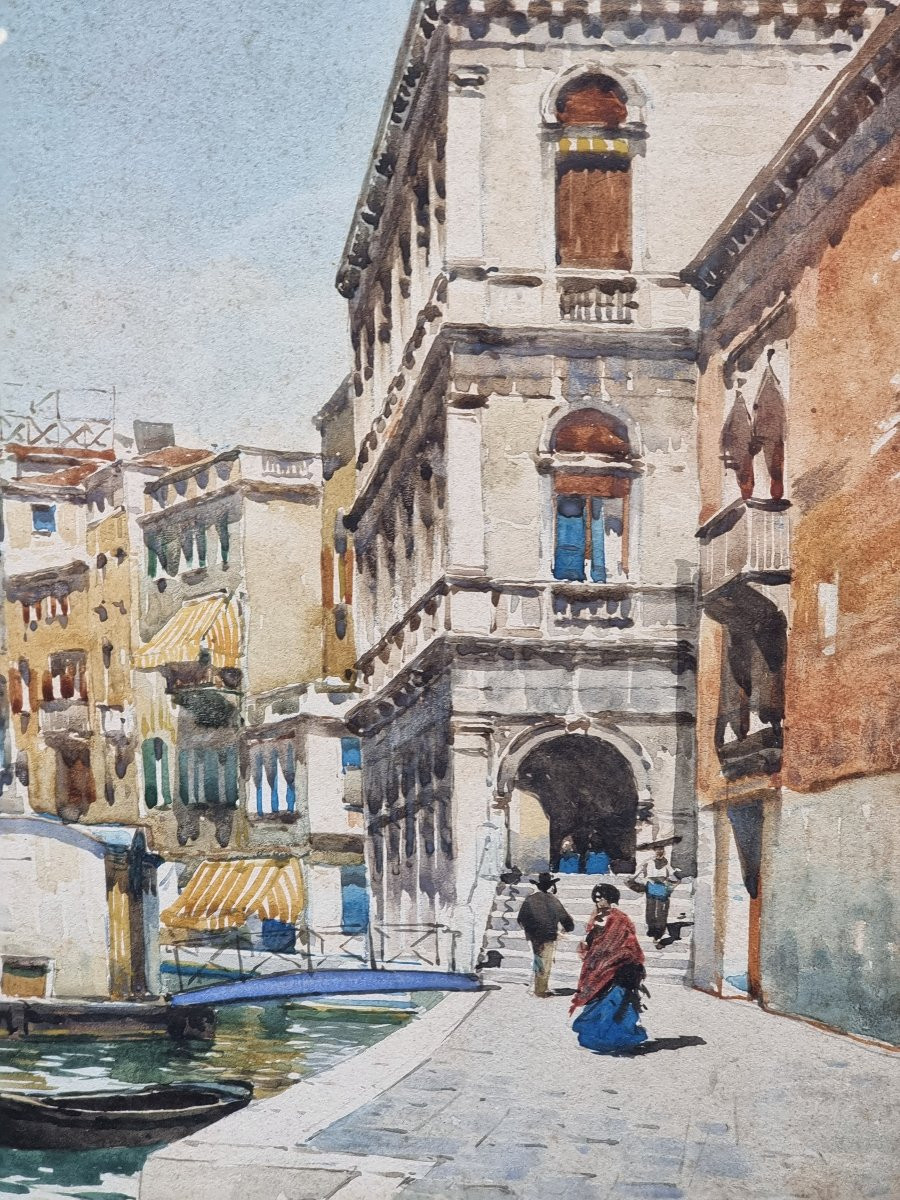 Acquerello veduta del Ponte di Rialto, Guido Peruzzi (XX secolo)-photo-1