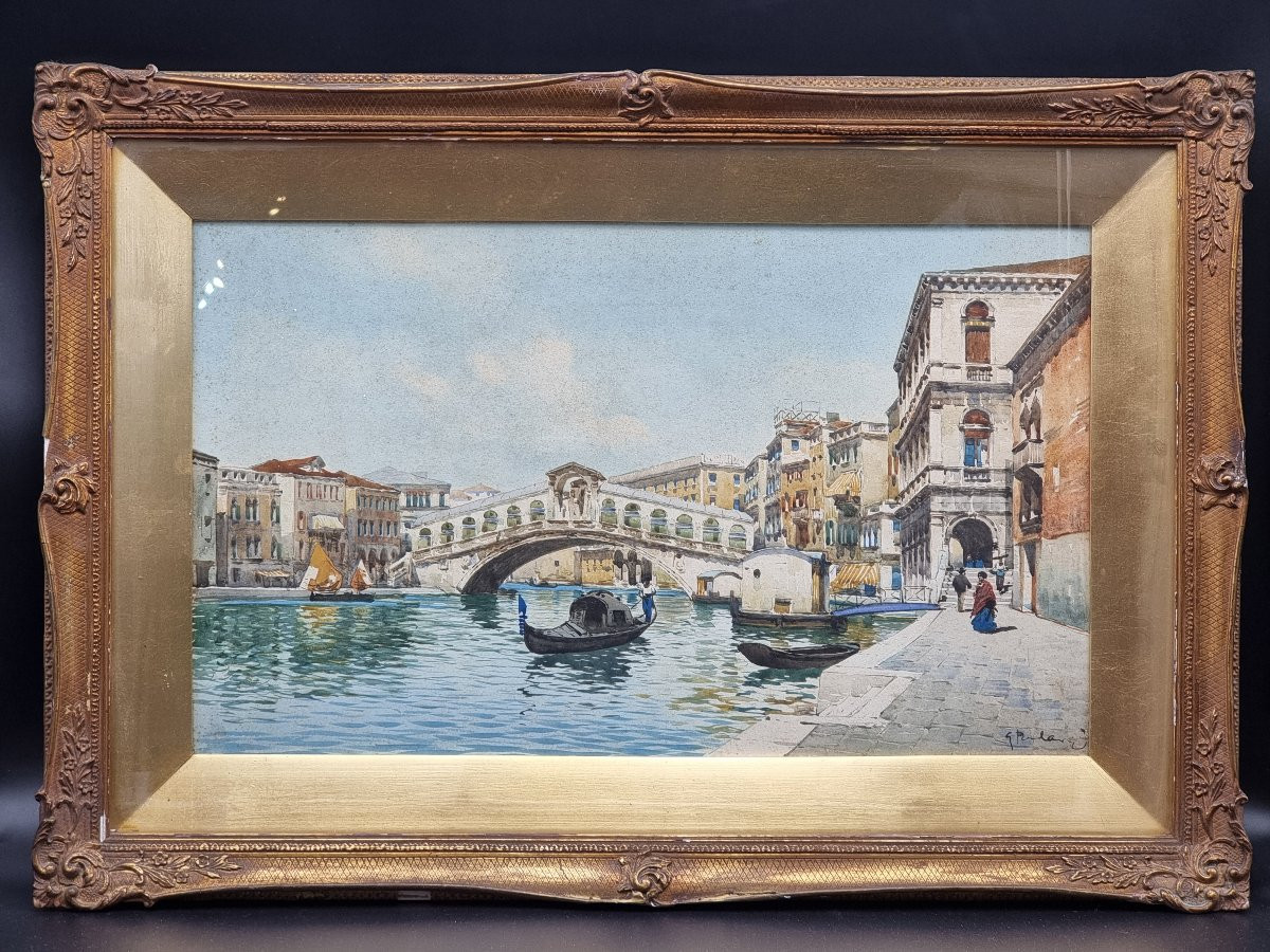 Acquerello veduta del Ponte di Rialto, Guido Peruzzi (XX secolo)-photo-3