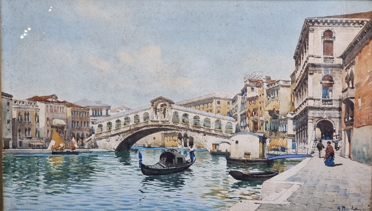 Acquerello veduta del Ponte di Rialto, Guido Peruzzi (XX secolo)
