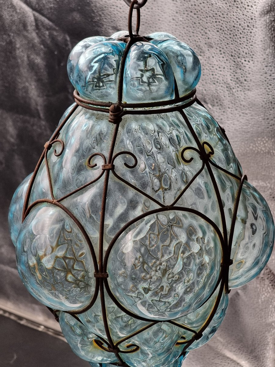 Lanterna veneziana in vetro soffiato  e ferro sagomato, inizi XX secolo-photo-3