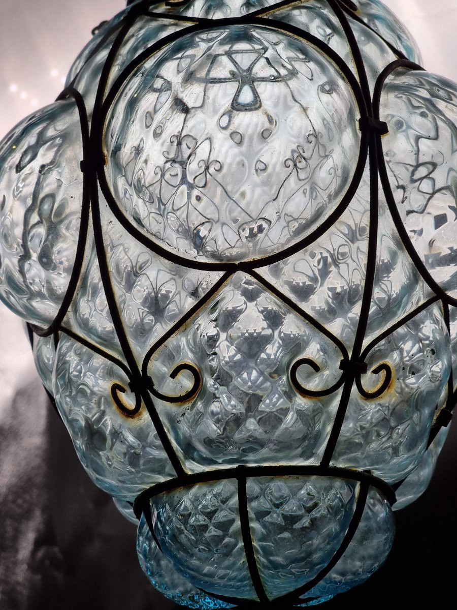 Lanterna veneziana in vetro soffiato  e ferro sagomato, inizi XX secolo-photo-4