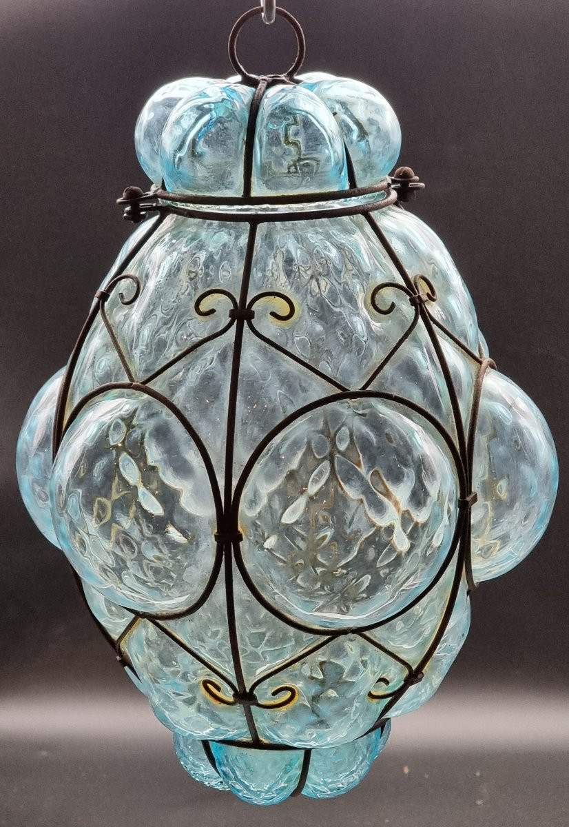 Lanterna veneziana in vetro soffiato  e ferro sagomato, inizi XX secolo-photo-3