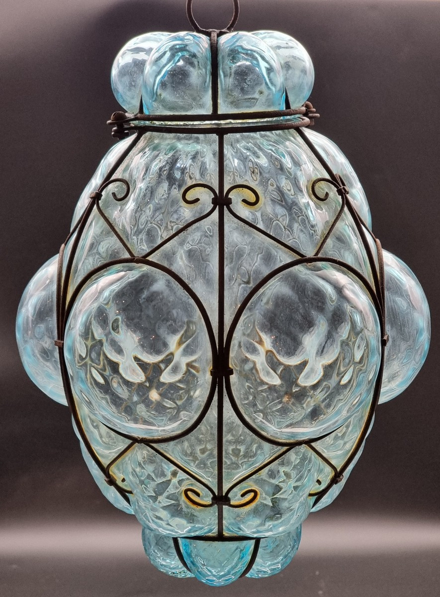 Lanterna veneziana in vetro soffiato  e ferro sagomato, inizi XX secolo
