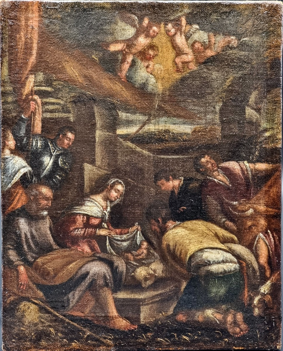 Scuola veneta di ambito bassanesco Adorazione dei pastori con la Sacra Famiglia