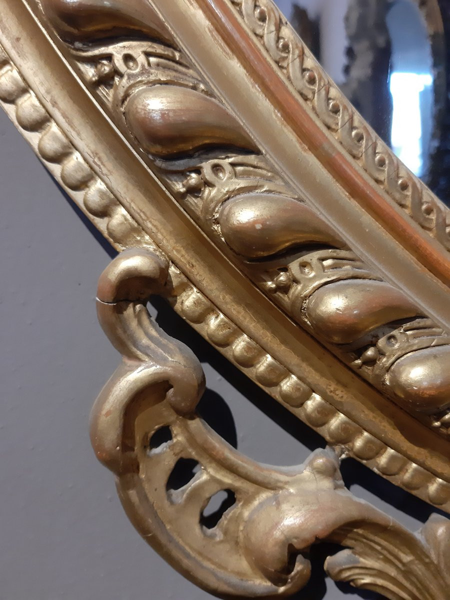 Specchiera ovale francese Napoleone III in pastiglia dorata-photo-4