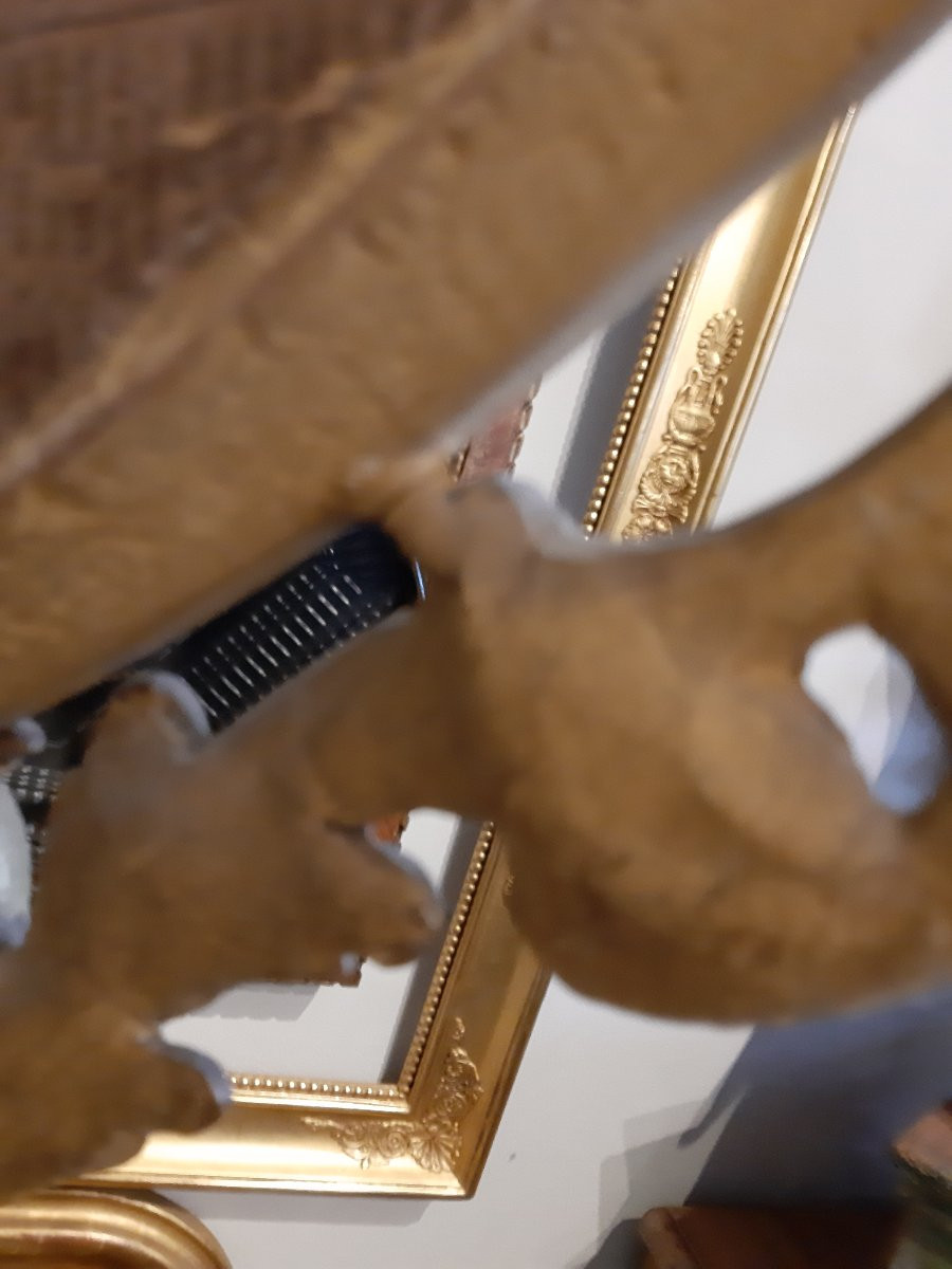 Specchiera ovale francese Napoleone III in pastiglia dorata-photo-1