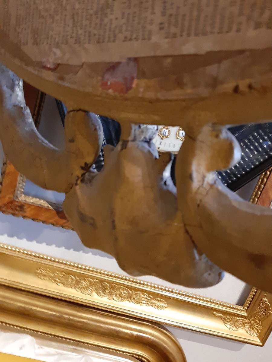 Specchiera ovale francese Napoleone III in pastiglia dorata-photo-2