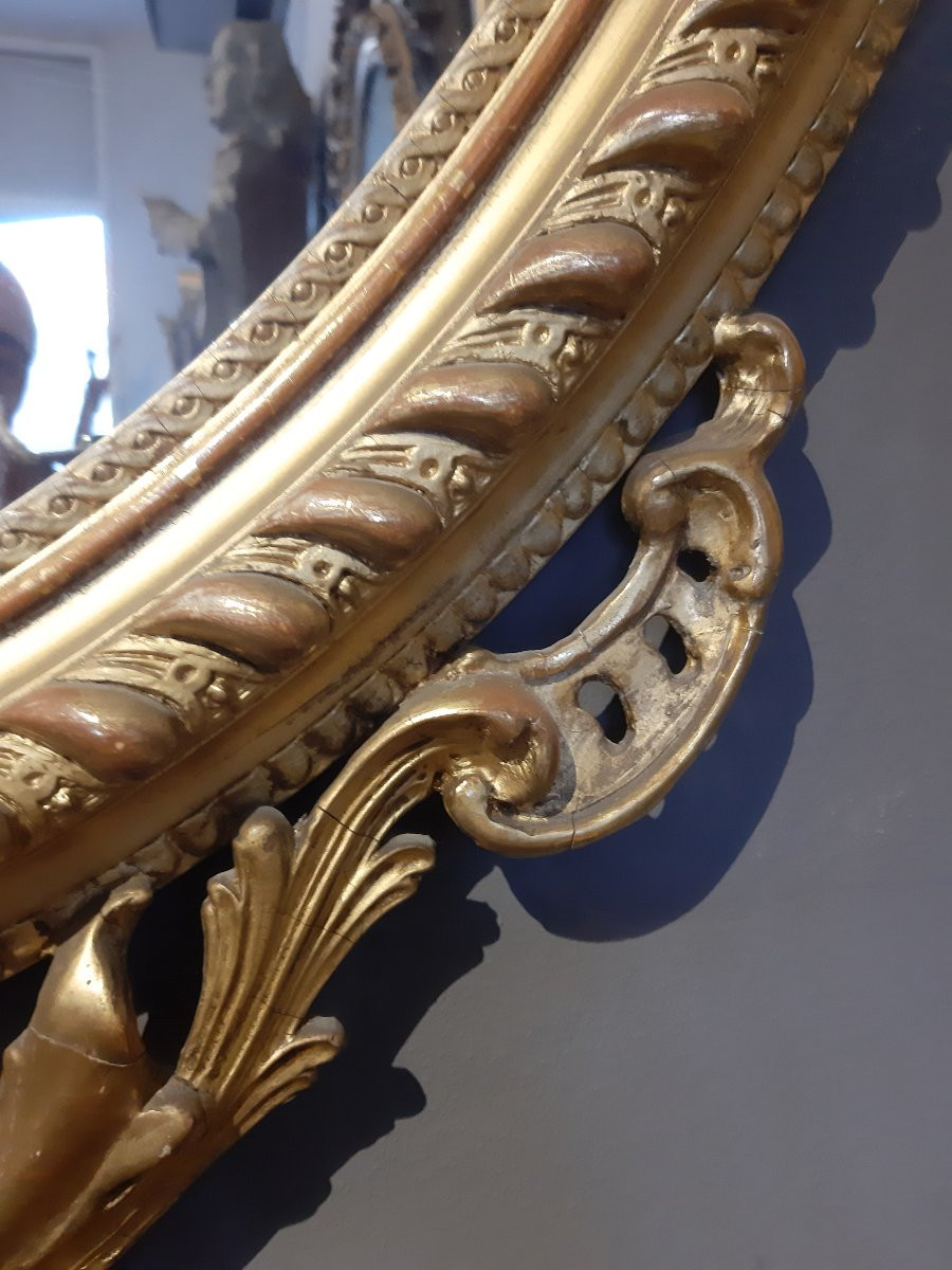 Specchiera ovale francese Napoleone III in pastiglia dorata-photo-3