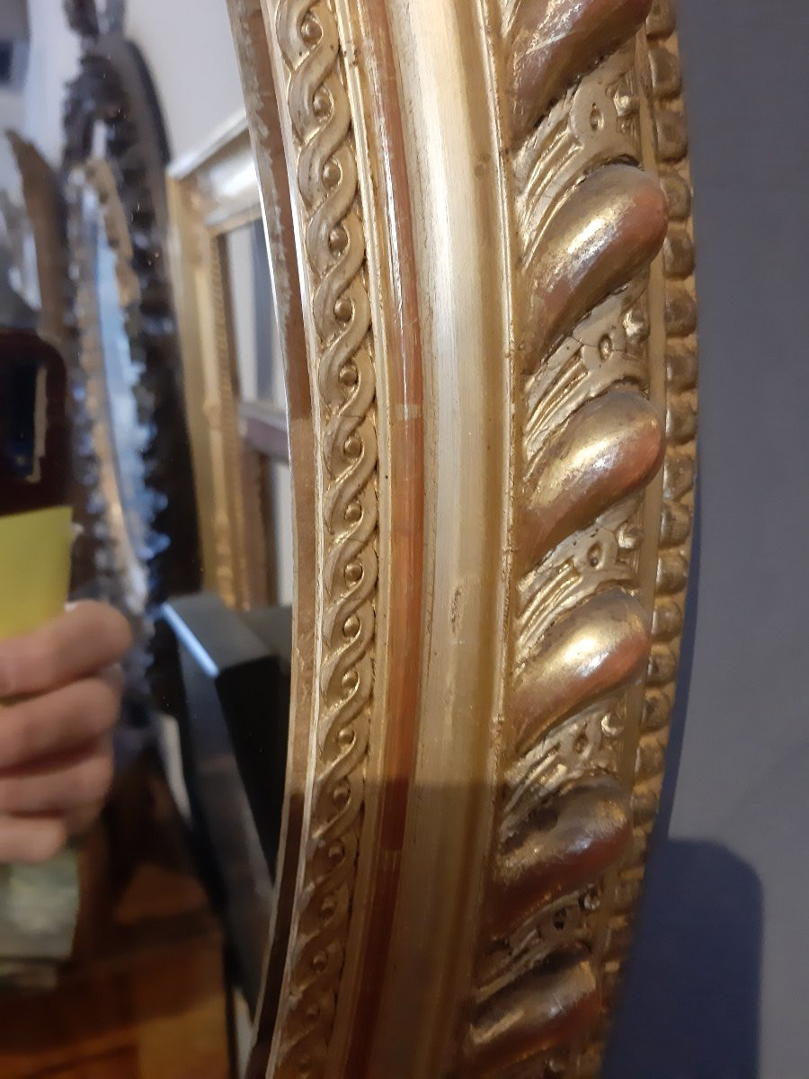 Specchiera ovale francese Napoleone III in pastiglia dorata-photo-4