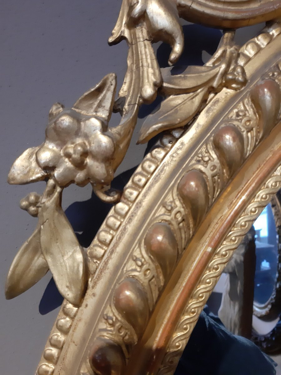 Specchiera ovale francese Napoleone III in pastiglia dorata-photo-7