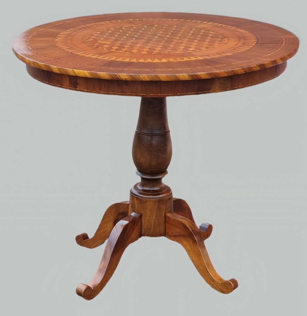 Tavolino rotondo intarsiato, area di Rolo (Emilia), metà del XIX secolo-photo-3