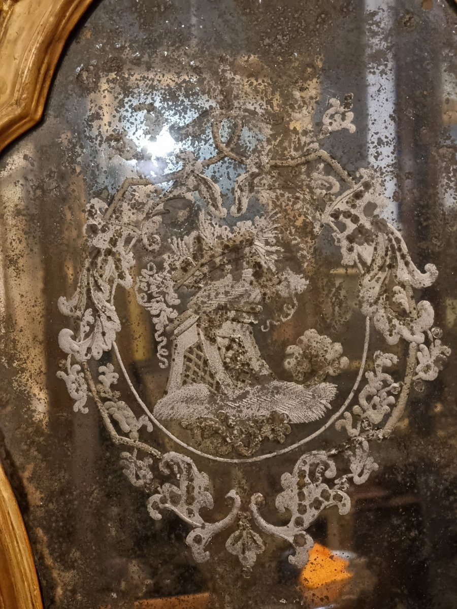 Lumière veneziana dorata con specchio inciso al mercurio – Venezia, metà XVIII secolo-photo-2