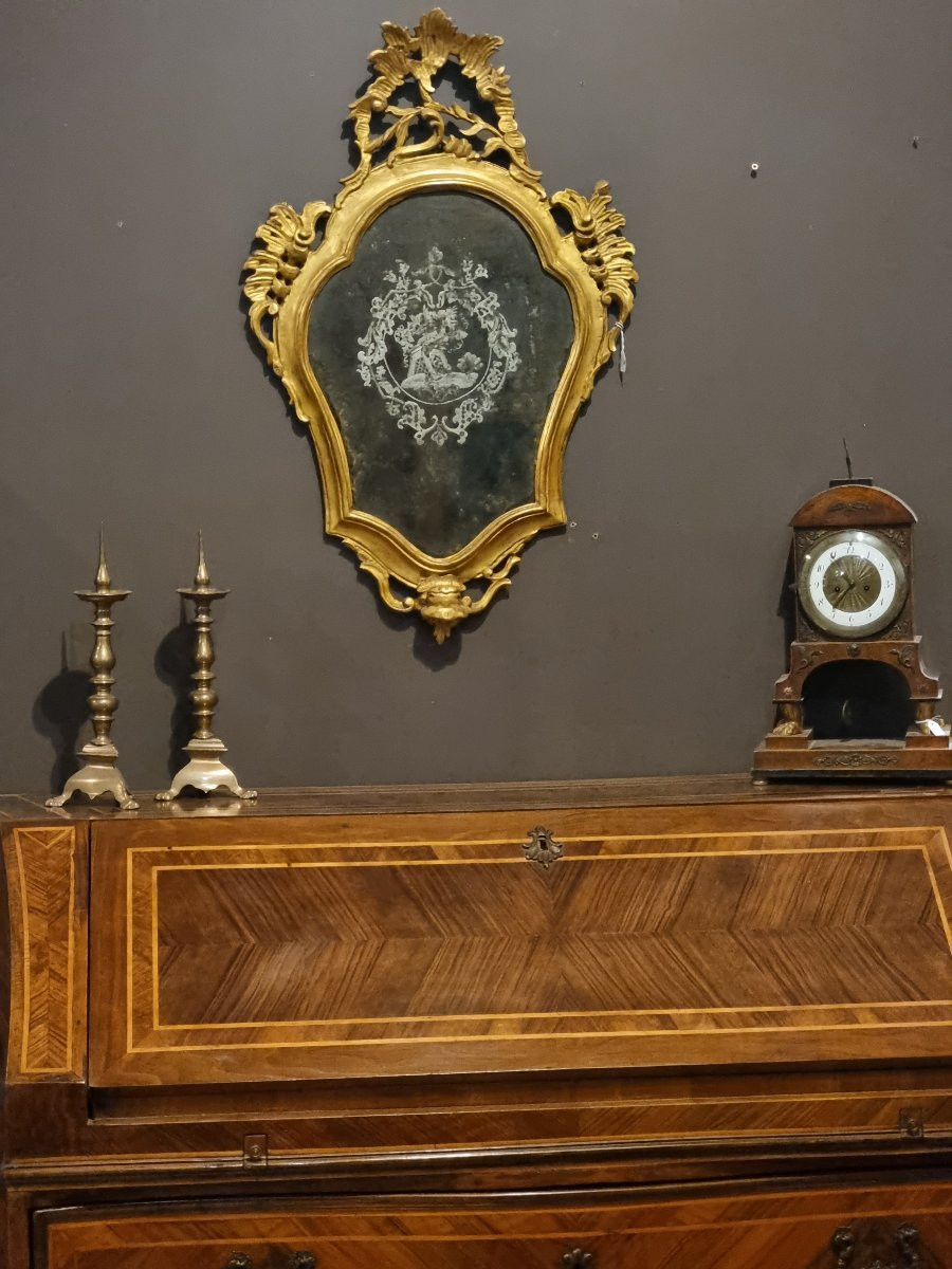 Lumière veneziana dorata con specchio inciso al mercurio – Venezia, metà XVIII secolo-photo-4