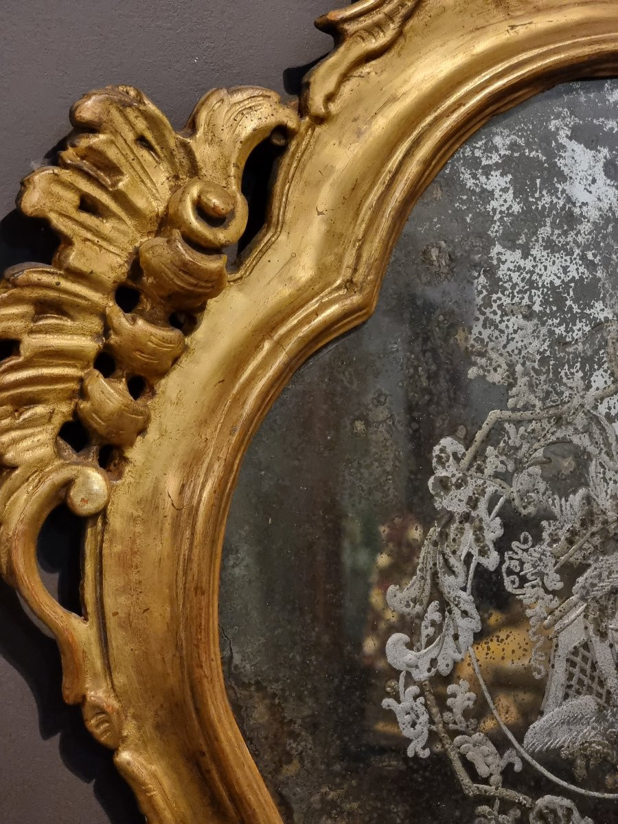 Lumière veneziana dorata con specchio inciso al mercurio – Venezia, metà XVIII secolo-photo-4