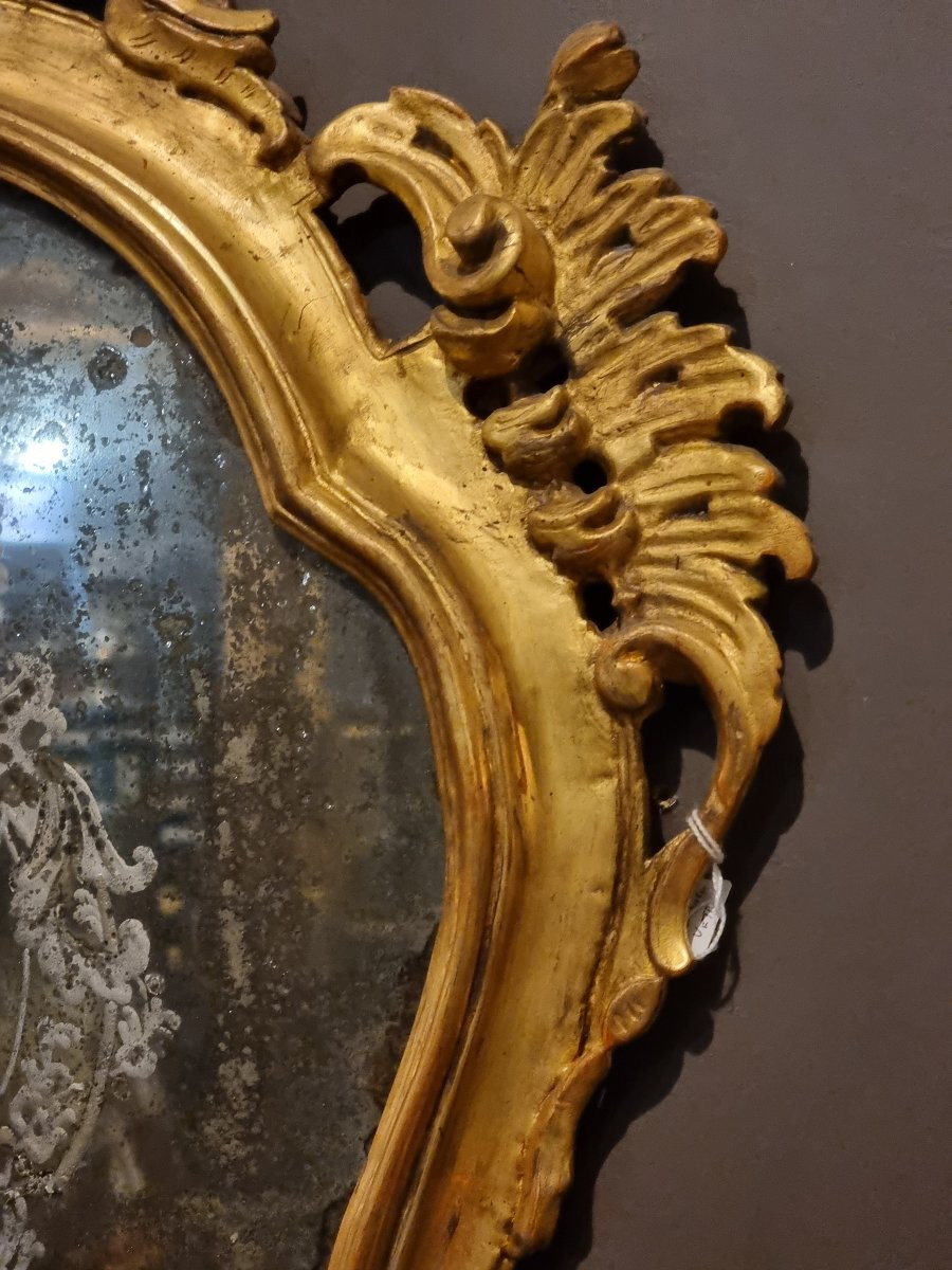 Lumière veneziana dorata con specchio inciso al mercurio – Venezia, metà XVIII secolo-photo-6