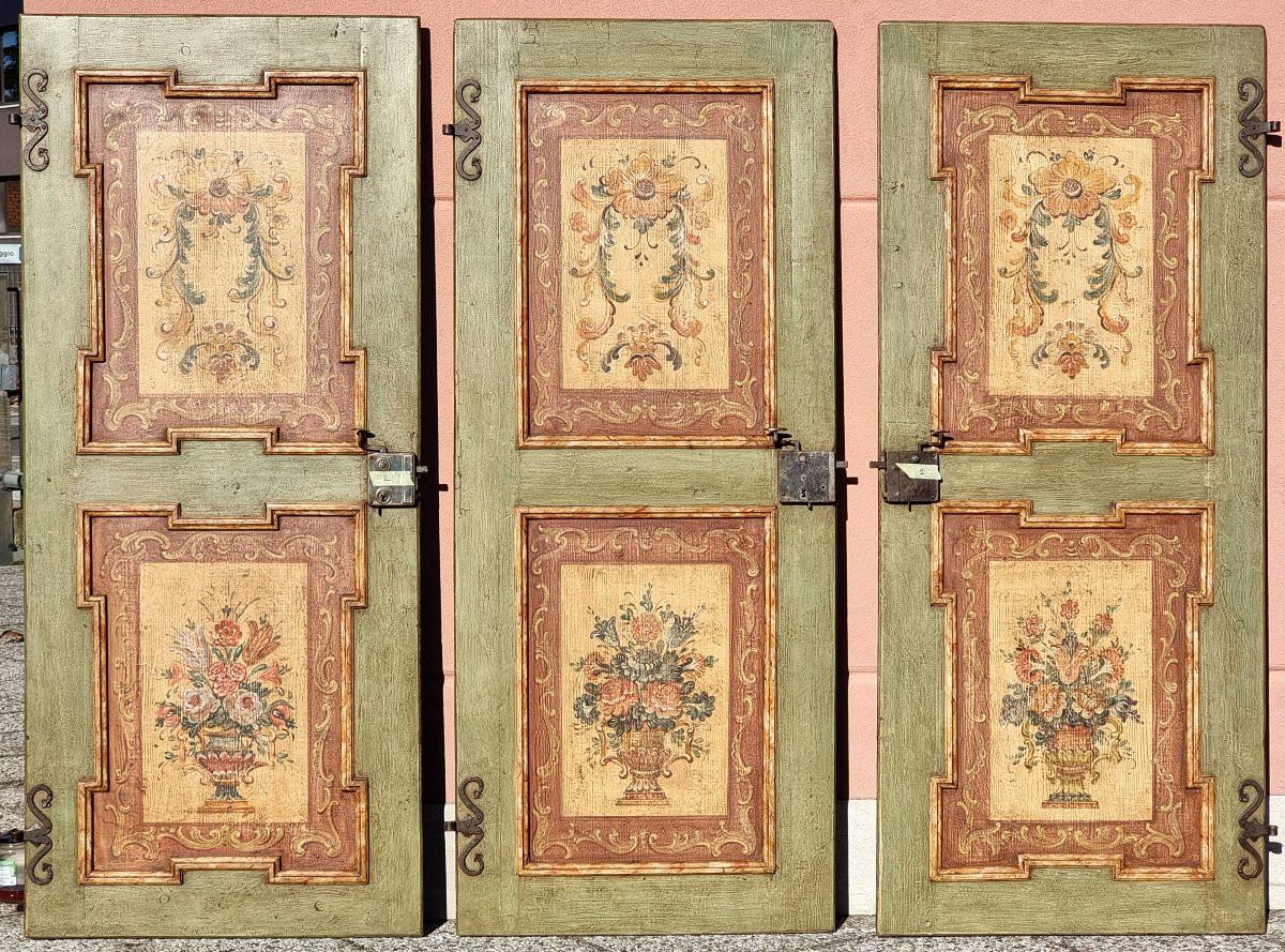 Set di tre porte antiche laccate e dipinte, arte popolare tirolese-photo-2