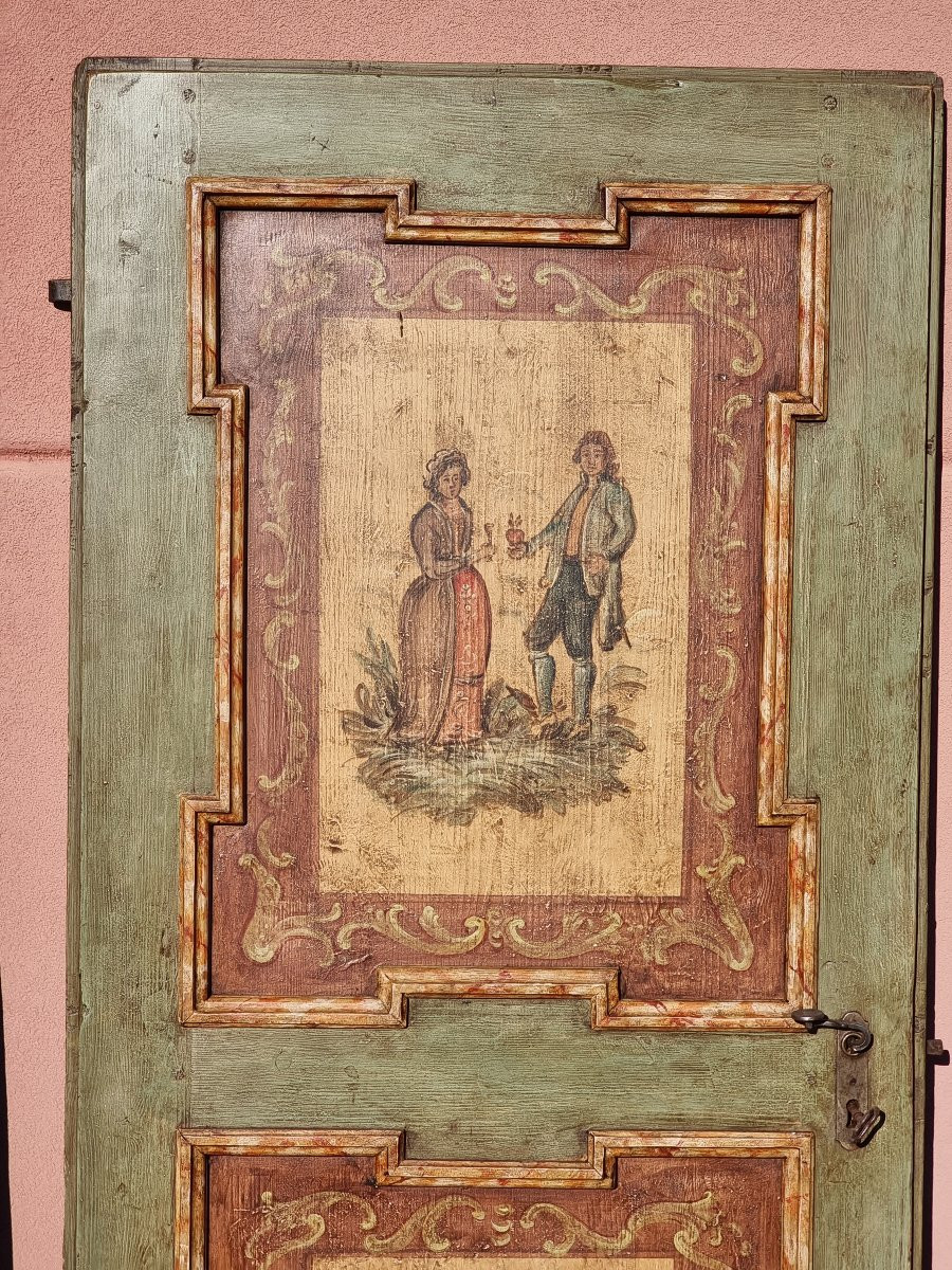 Set di tre porte antiche laccate e dipinte, arte popolare tirolese-photo-5