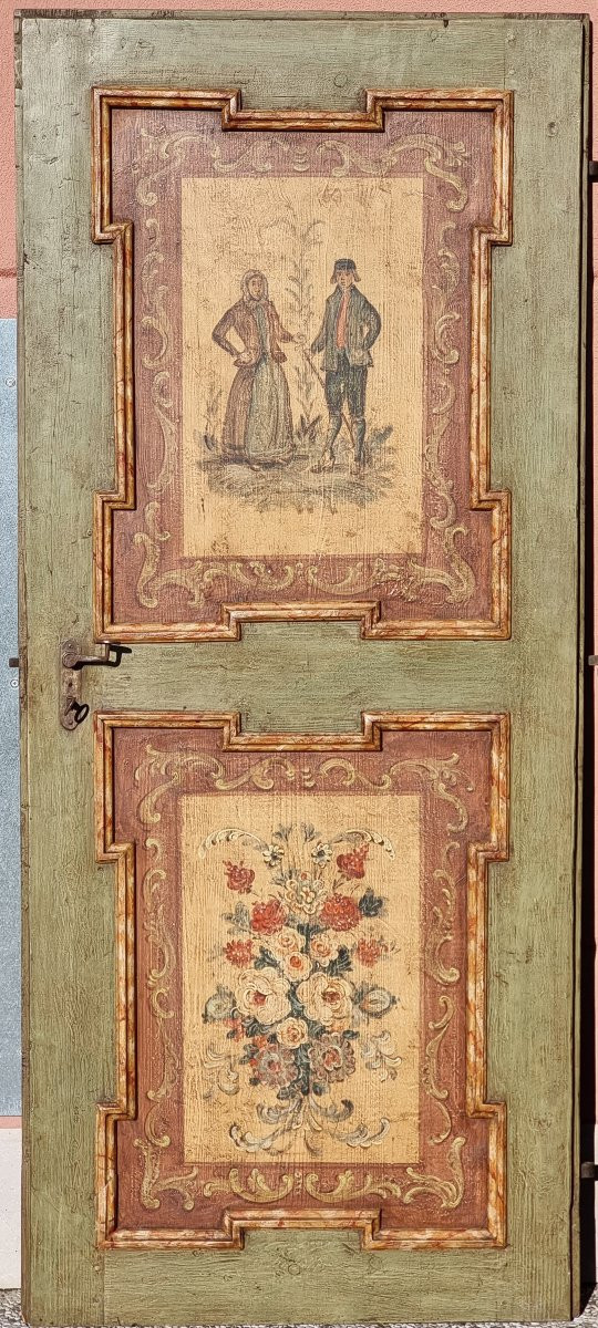 Set di tre porte antiche laccate e dipinte, arte popolare tirolese-photo-8