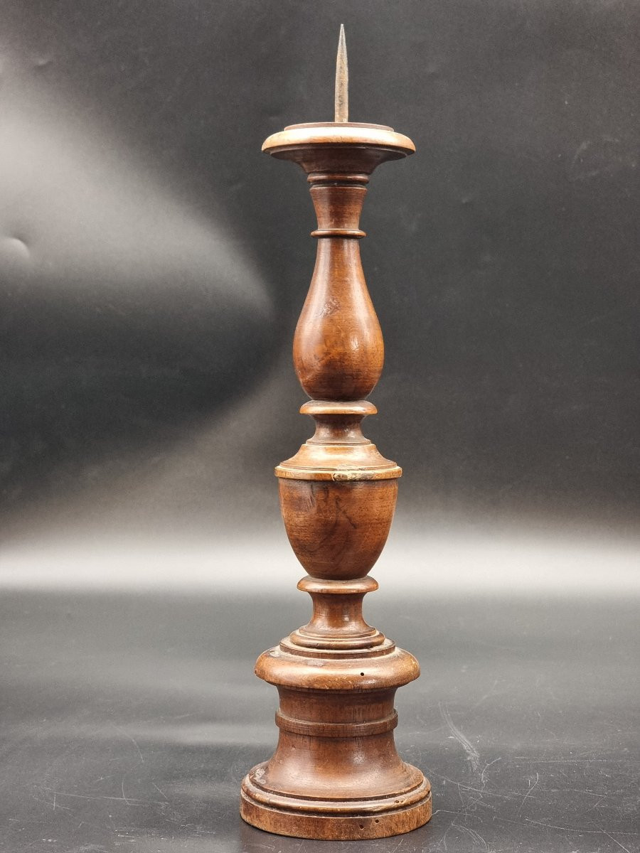 Coppia di candelieri in legno di noce tornito, Italia, XVII secolo-photo-7