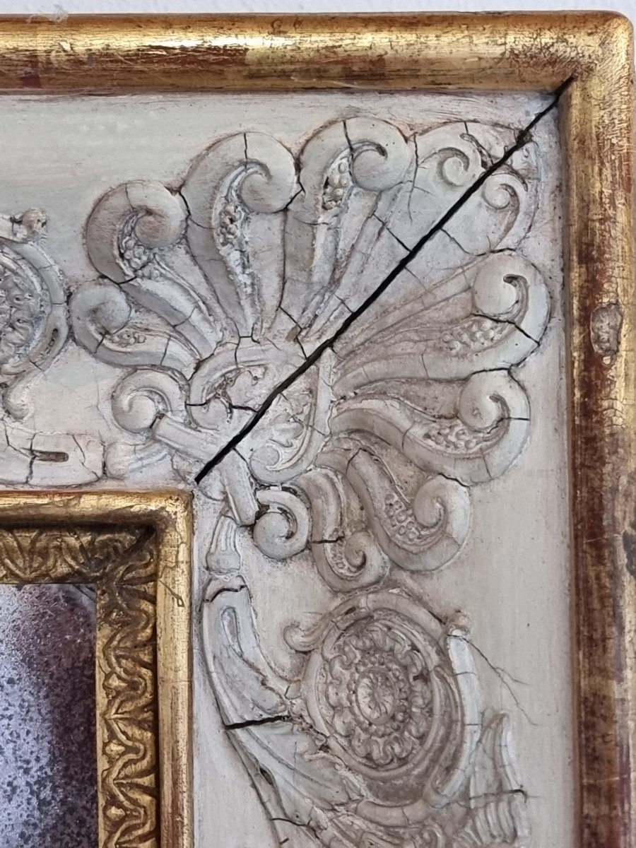 Specchiera Impero francese laccata e dorata con fregi in pastiglia, inizi XIX secolo-photo-2