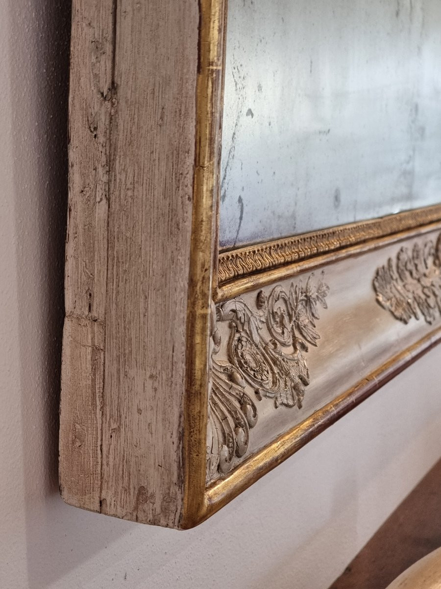 Specchiera Impero francese laccata e dorata con fregi in pastiglia, inizi XIX secolo-photo-2